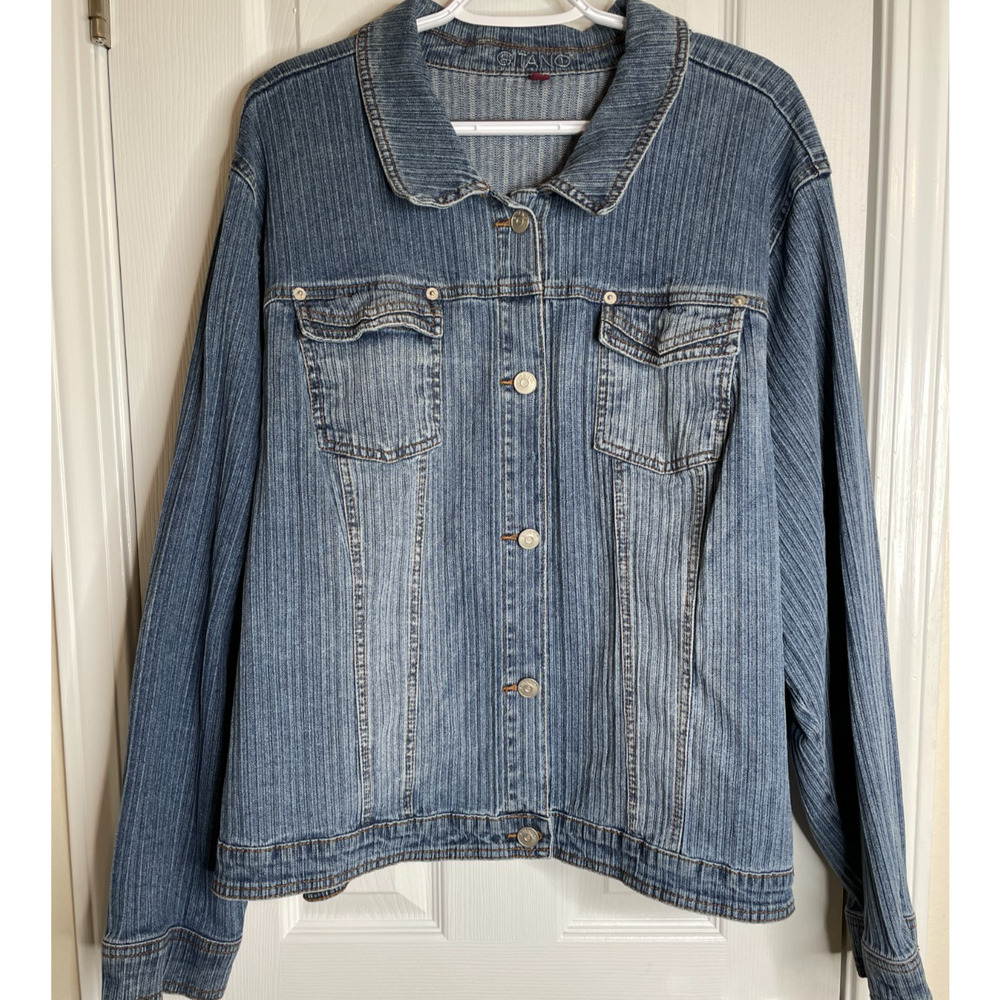 Vtg Gitano 80s Denim Jean Jacket Rare Plus Size 30W 90s Textured Stretch